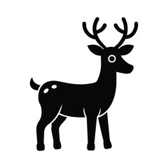 Christmas themed reindeer Flat black icon vector style with white background  
