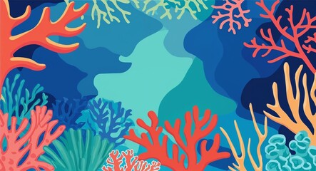 Fototapeta premium Reef-inspired painting with vibrant coral aqua and deep blue