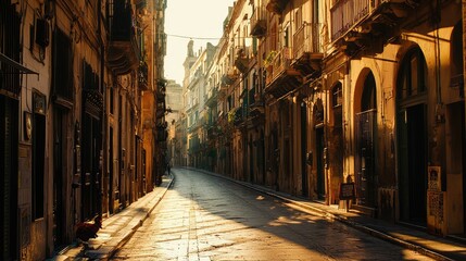 Obraz premium Dynamic Street View at Golden Hour with Soft Sunlight