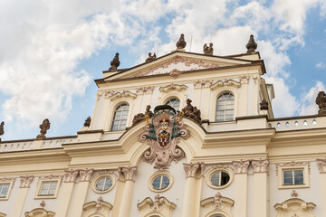 The top of the main fasade of the Archbishop Palace on Hradcanska Square in Prague in Czech Republic