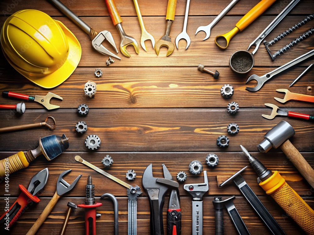 Aufkleber silhouettes of various tools on a gradient background for diy and crafting projects