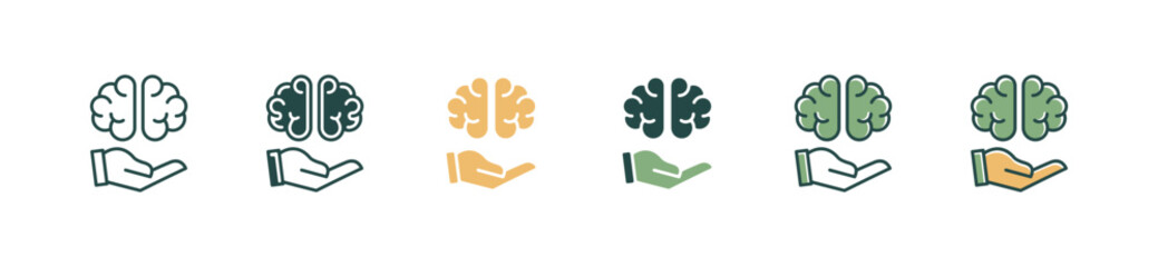 hand hold creative brain icon set business solution mind thinking innovation vector illustration education artificial plan symbol design