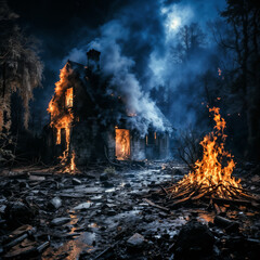 Burning fire in the forest