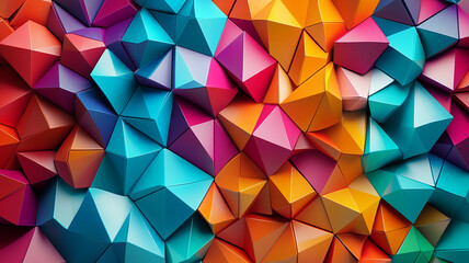 Obraz premium Colorful 3D polygons arranged in dynamic composition create vibrant and energetic visual experience. interplay of shapes and colors evokes sense of creativity and modern design