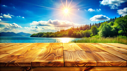 Fototapeta premium landscape with wooden table
