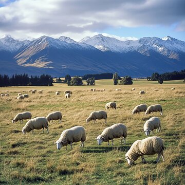 Sheep grazing in a field, Lumsden, Southland, New Zealand