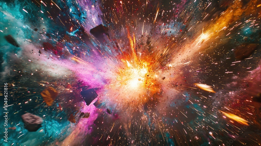 Poster close-up of fireworks explosion in factory setting