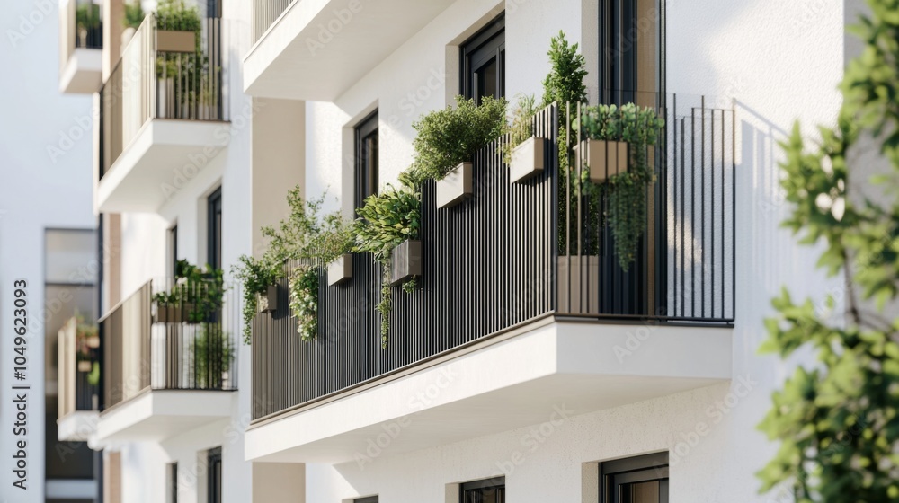 Poster modern building with clean lines and natural setting