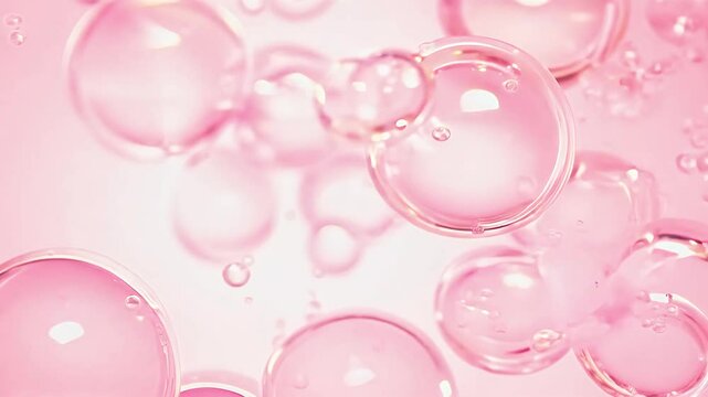 closeup shot reveals transparent pink cosmetic gel fluid molecular bubbles motion beauty organic skincare microscope stunning slowmotion 4K colours scientific microbiology glossy test