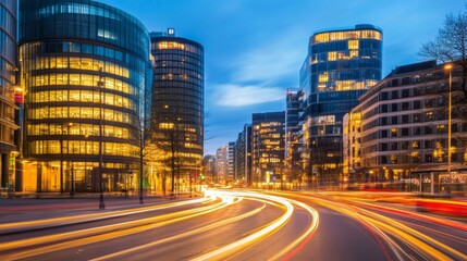 Fototapeta premium Modern Urban Real Estate with Bright Lighting at Night