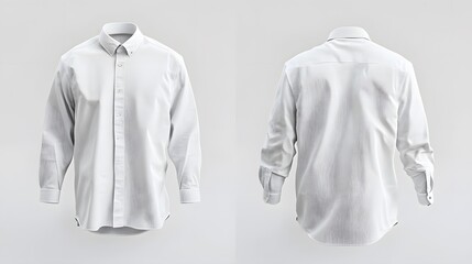 Classic white men's dress shirt - front and back view on neutral background