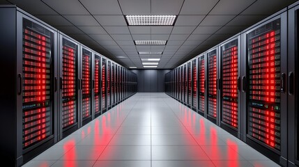 Fototapeta premium Server room with red alerts cyber-attack