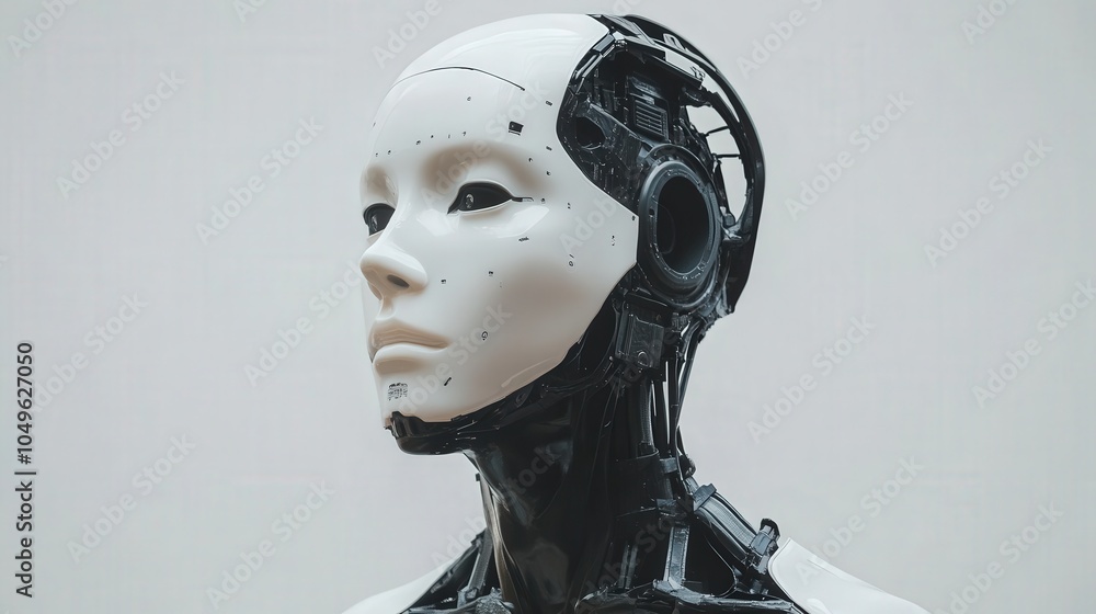 Poster a lifelike robot is displayed, featuring a detailed design that highlights advanced artificial intel