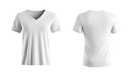 Naklejka premium Plain white v-neck t-shirt front and back view for apparel design mockup
