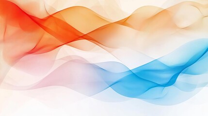Fototapeta premium Abstract waves in red, orange, and blue on a soft white background, creating a fluid and dynamic visual effect, ideal for modern designs.