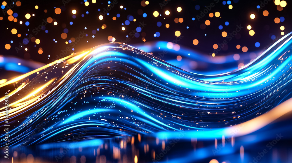 Poster colorful data streams intertwine, creating a vibrant visual representation of information movement