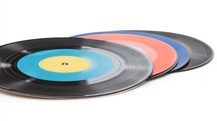 Fototapeta premium Colorful vinyl records on a white isolate background.