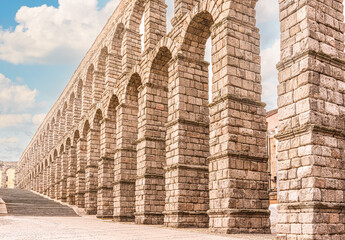 The Roman Aqueduct of Segovia in Spain.