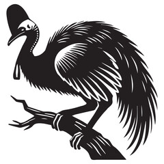 Naklejka premium Cassowary Flightless bird Silhouette Design - Cassowary bird Vector illustration in black and white 