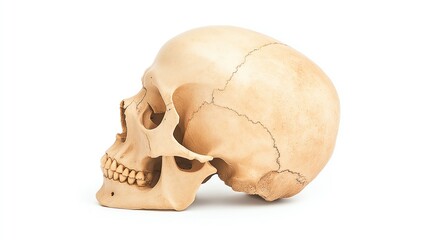 Detailed human skull model, white isolated background