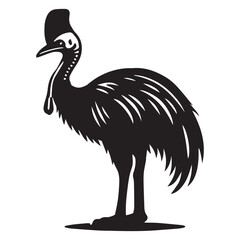 Fototapeta premium Cassowary Flightless bird Silhouette Design - Cassowary bird Vector illustration in black and white 