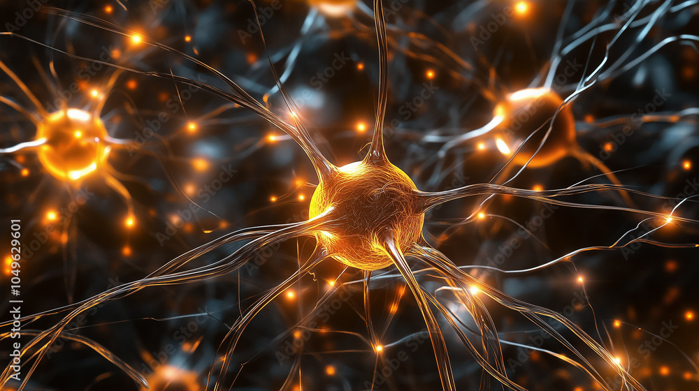 Poster a neural network visualization shows glowing nodes and pathways, highlighting complex connections