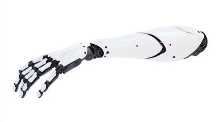 Futuristic robotic prosthetic arm with intricate details, white isolate background.