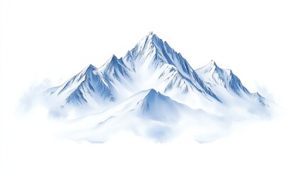 Fototapeta premium Mountain range with snow-capped peaks, isolated on a white background.