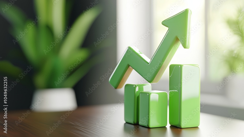 Wall mural On a dark background, a green bar graph illustrates growth and progress.