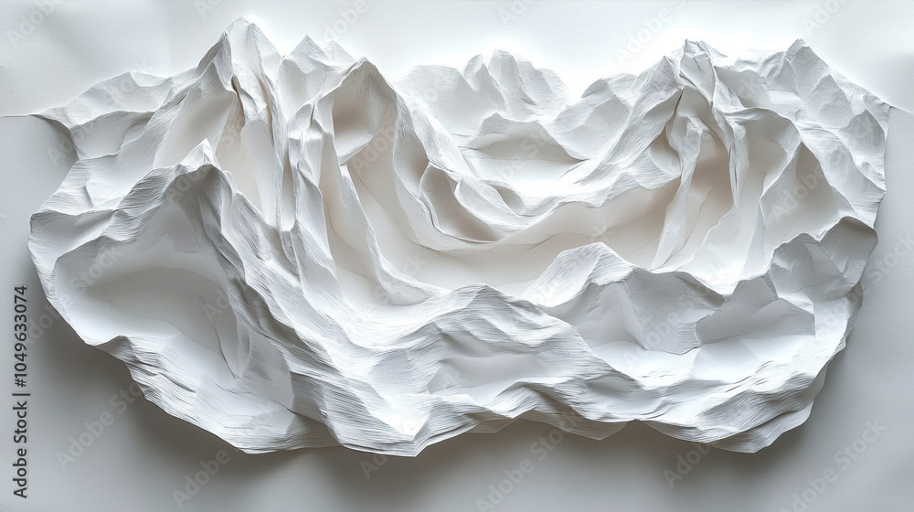 Poster crumpled white paper with dynamic texture for artistic design