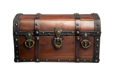 Old wooden Trunk Storage treasure chest box isolated on transparent background. PNG file, cut out