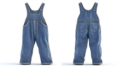 Classic denim overalls for children: front and back view for fashion design