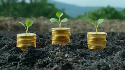 An image depicting growing plants emerging from stacks of coins symbolizes the connection between investment and growth.