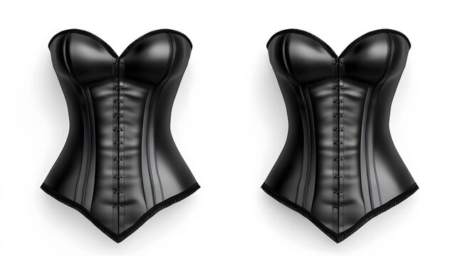 Elegant black corset pair on white background highlighting victorian style and fashion