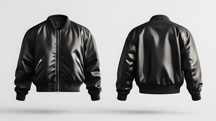 Sleek black leather jackets: stylish front and back view design
