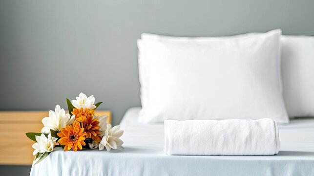 Hospital bed in a private maternity room with fresh flowers by the bedside