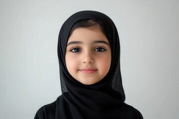 Naklejka premium Young Girl in a Black Hijab Looking at the Camera