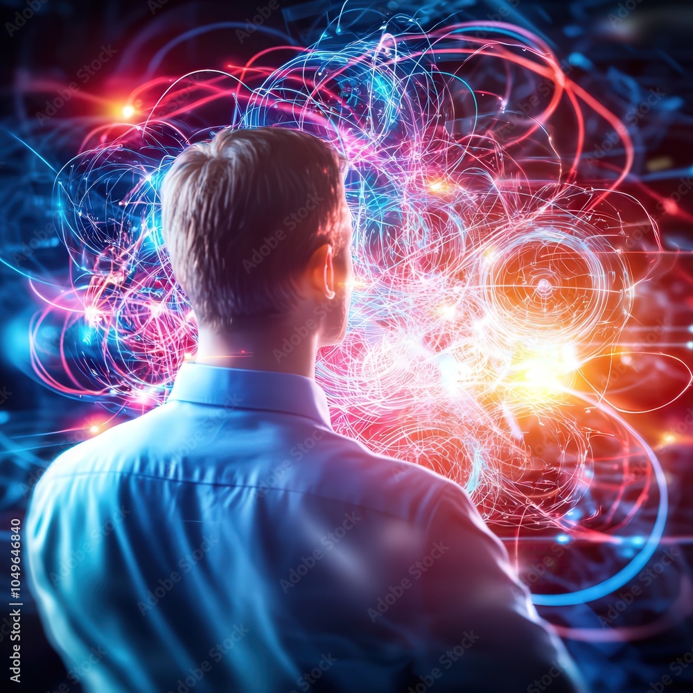 Poster exploring the boundaries of human thought and technology through visual innovation
