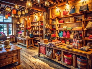 Fototapeta premium Vintage Style Colorful Shopping Bags in Retail Store Setting for Eye-Catching Display