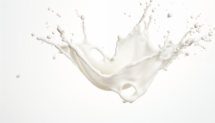 Milk Splash with Droplets on White Background