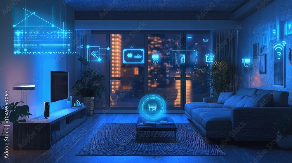Poster digital interface controlling a smart home system, demonstrating remote monitoring and iot functions