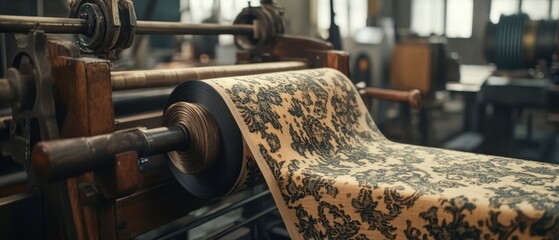 Industrial-grade fabric looms processing material efficiently, intricate patterns forming rapidly in a highly organized manufacturing setup