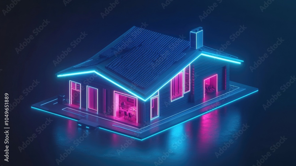 Poster isometric house with digitized lights protected by cybersecurity for smart homes using iot technolog