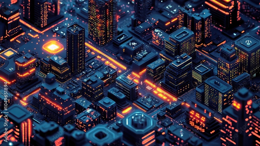 Poster isometric smart city with digital patterns representing iot integration for urban management and con