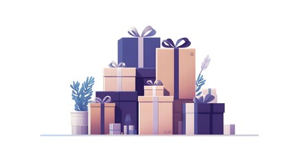 Stack of Gifts Boxes  Wrapped Presents  Birthday Celebration