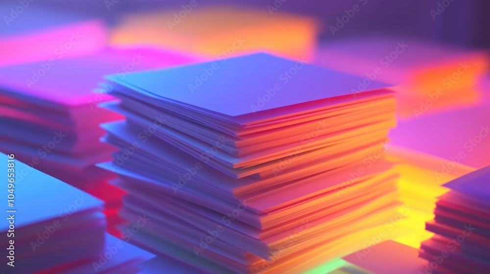 Aufkleber neon light stacks of paper creating a futuristic and vibrant visual effect