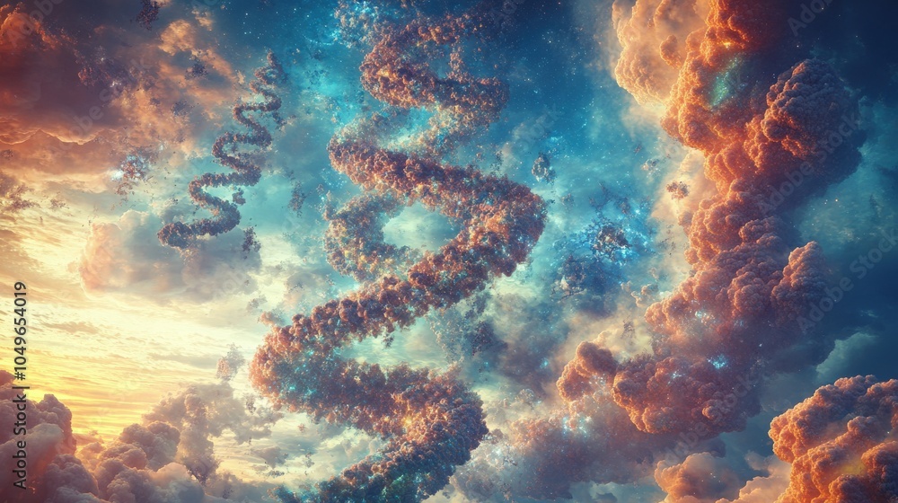 Poster the sky is alive with swirling clouds illuminated by vibrant colors at twilight, creating a captivat