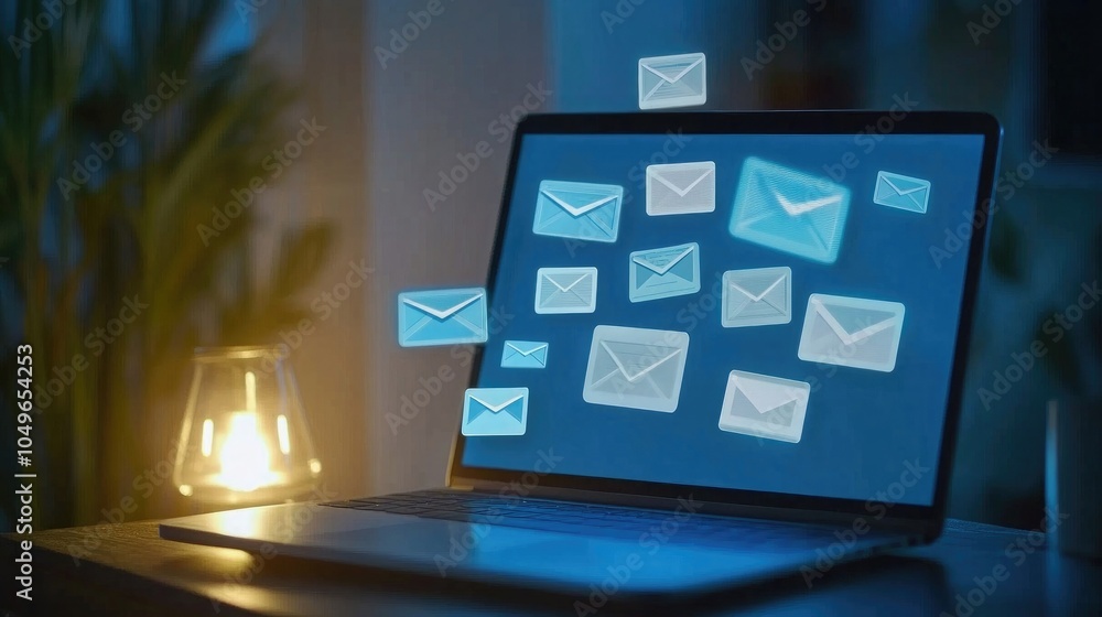 Poster overloaded email inbox with spam alerts on laptop screen