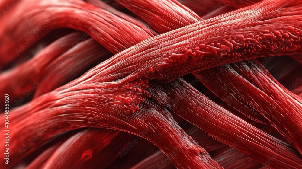 Poster detailed view of muscle fibers contracting, highlighting their structure and function in biological 