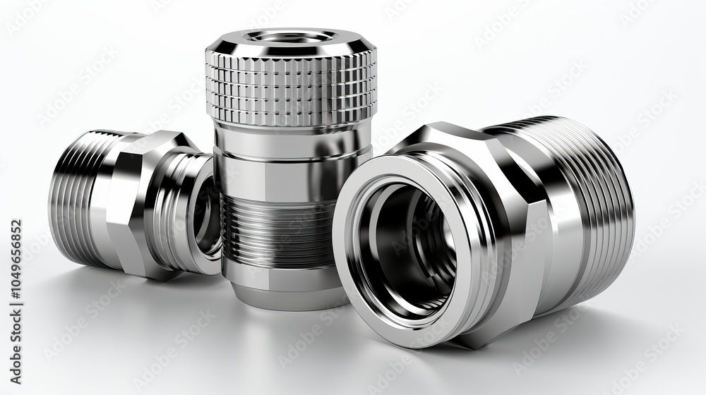 Poster metal fittings of different types and sizes displayed on a light background in a workshop